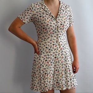 White Floral Button-downed collared dress